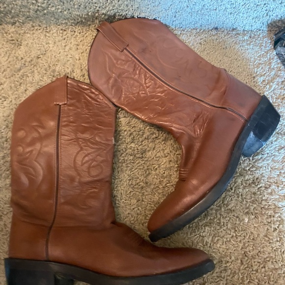 Old West Brown Leather Boots 9.5 Men Vintage - Picture 3 of 6